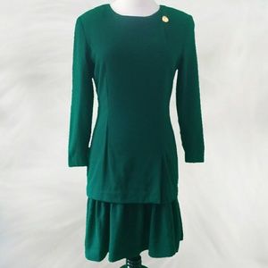 VINTAGE 80s Does 40s Wool Hunter Green Dress